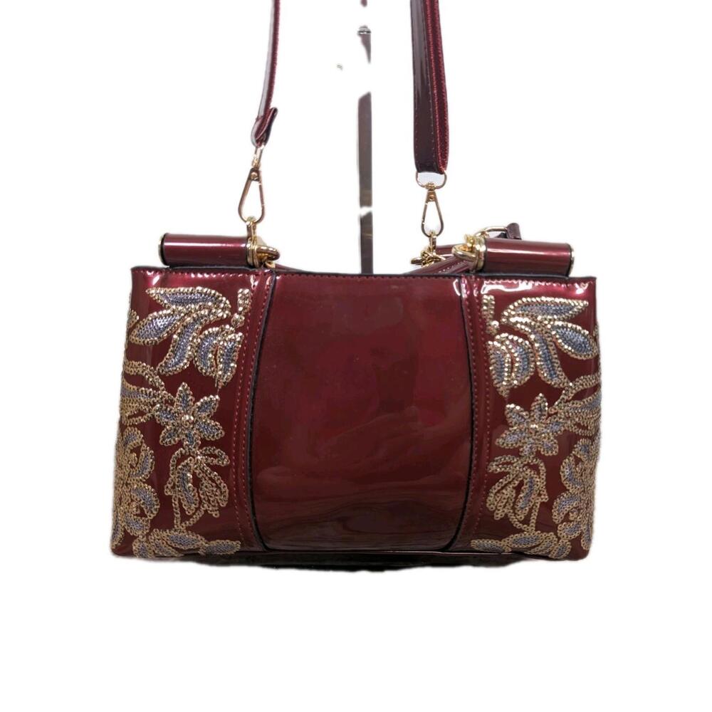 Women Patent Leather Fashion Maroon top handles/with Crossbody Strap(2) - Picture 2 of 9